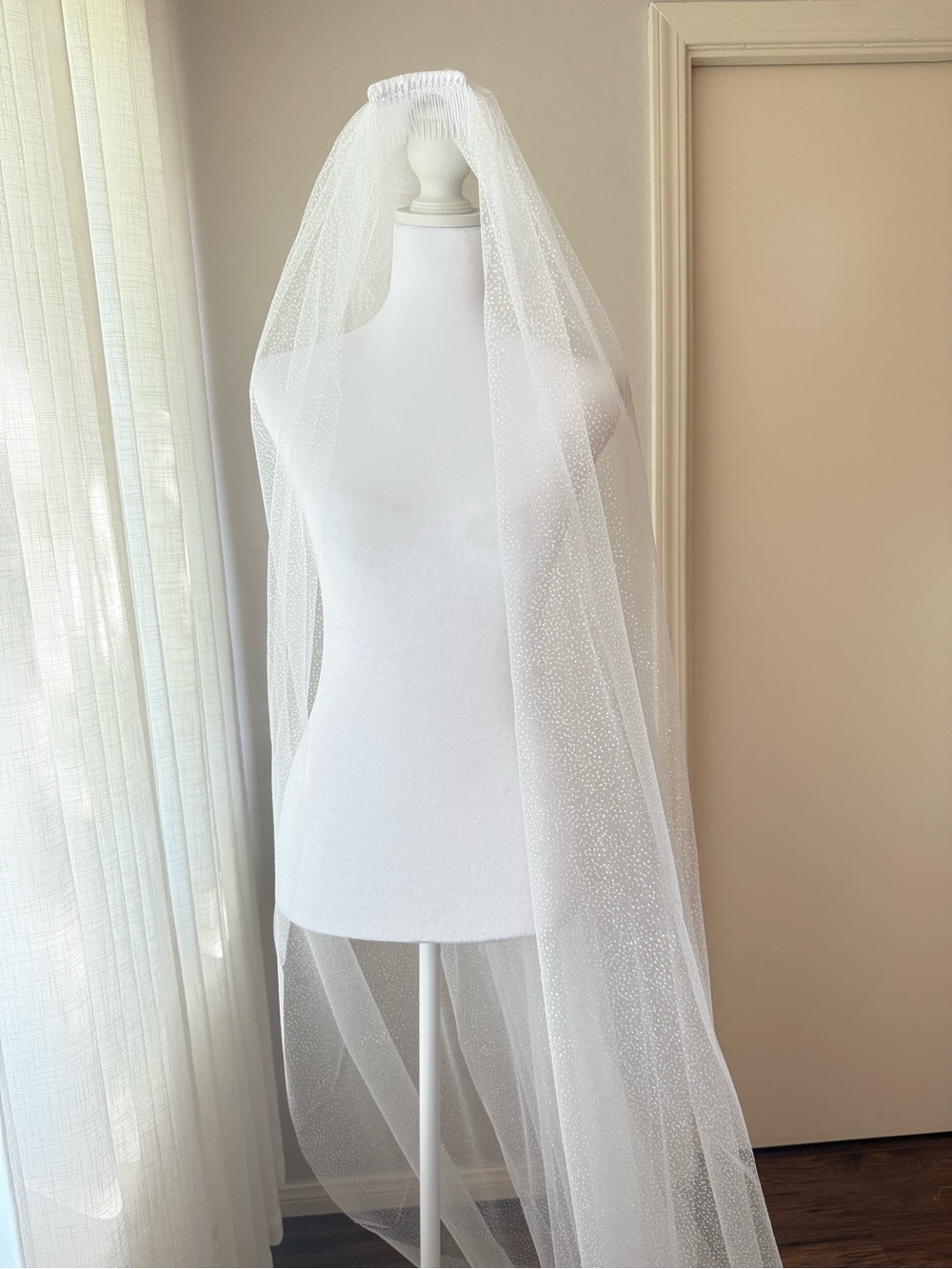 118” Shimmering Silver Glitter Cathedral Veil - Dramatic Sparkle